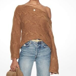 House of Harlow 1960 Taupe Off-the-Shoulder Elaina Braided sweater Sz M